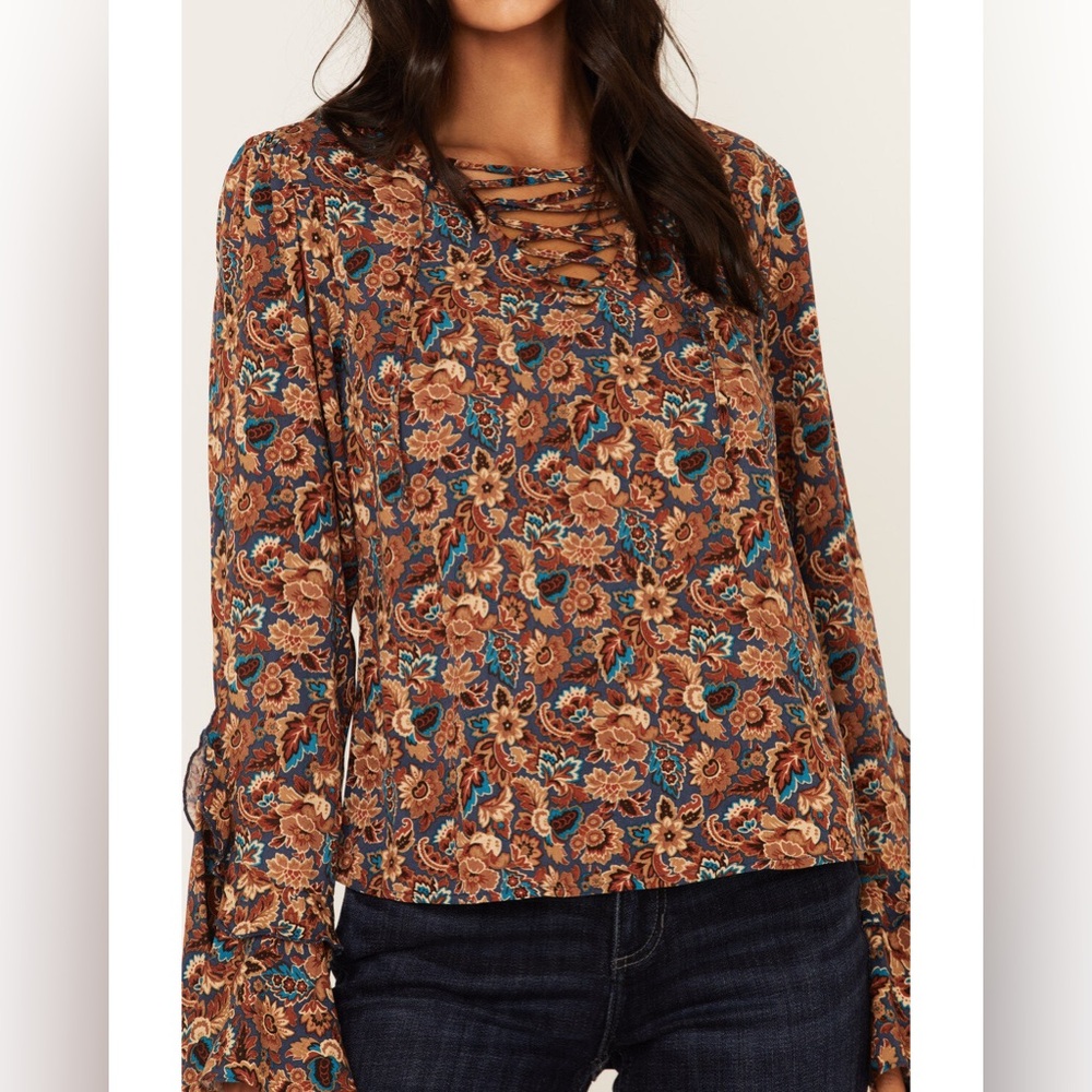 IDYLLWIND WOMEN'S ROUGE PAISLEY‎ PRINT LACE-UP TOP - Picture 14 of 14